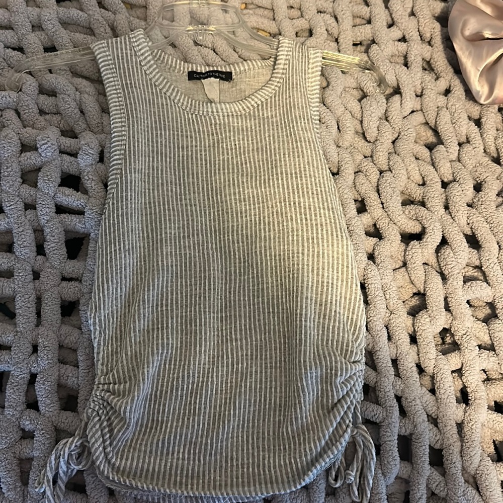 Striped pull string ruched cropped tank top